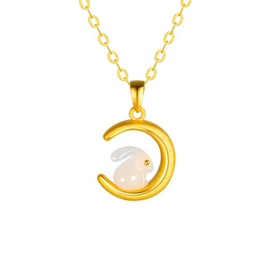 Rabbit Zodiac Pendant Hetian Jade White Jade Inlaid Gold Chain Necklace For Women Everyday Wear - Product Image 5