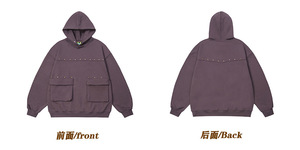 Sweat-shirt à capuche pour homme en maille côtelée respirante de luxe surdimensionnée de 400 g/m² avec design à rivets, imprimé, pour l'automne - Product Image 5