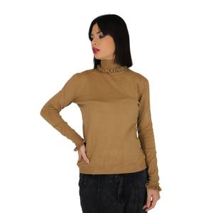 Maglione invernale da donna a collo alto in cammello XS Casual Cardigan con colletto a fiocco traspirante caldo alla moda con ricamo a fiori frontale - Product Image 2