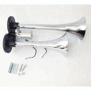 Klaxon d'air à double <span class=keywords><strong>trompette</strong></span> en zinc chromé pour tous <span class=keywords><strong>les</strong></span> véhicules 12V camions Lorrys Trains bateaux voitures fourgonnettes - Product Image 4