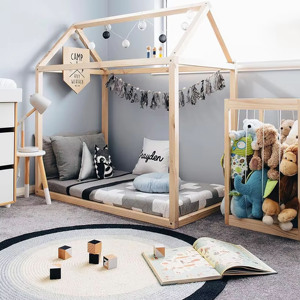 Cama Montessori de Madera de Pino Maciza con Estructura de <span class=keywords><strong>Casa</strong></span> para Niños Pequeños, Refugio Creativo para Dormir, Segura según Normas ASTM - Product Image 1