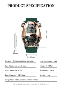 FC3780 Reloj de Carreras a Prueba de Agua con Correa de Nailon y Acero Inoxidable, Esfera Esqueleto, Movimiento Mecánico Automático - Product Image 2