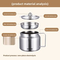 Marmite de cuisson et de friture en acier inoxydable 304 de 1,4 L et 2 L avec panier égouttoir et filtre à huile pour le stockage de l'huile de cuisson et de café en cuisine