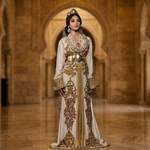 Robe Abaya Maxi Élégante Brodé Non Extensible à Ourlet Évasé Myae Bony, Motif Floral, Col Montant, Manches Longues, en Polyester, pour Mariage - Product Image 2