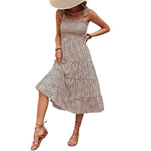 Abito bohémien con stampa floreale con colletto quadrato rivestito con stampa Opard 2025 OEM personalizzato - Product Image 6