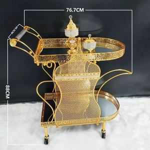 Chariot de service à thé en filigrane doré commercial, chariot de bar mobile avec miroir et roues pour restaurant, mariage, traiteur - Product Image 3