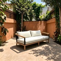 Ensemble de canapés d'extérieur en teck moderne, mobilier de patio en corde tressée, canapé 2 places et fauteuil individuel, coussins imperméables pour hôtel et villa