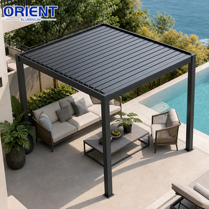 Pergola motorisée moderne en aluminium gris avec toit à lames orientables, durable, résistante aux intempéries, télécommande incluse - Product Image 3