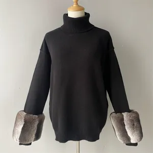 वसंत कछुआ-गर्दन बुना हुआ स्वेटर और पंत सेट हटाने योग्य फर कफ के साथ थोक कस्टम प्लस आकार महिलाओं के स्वेटर