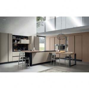 Factory Price Modern Simple Italian New Design <b>Wood</b> Kitchen Cabinets Shaker Kitchen Furniture with Quartz Island - Product Image 1