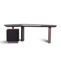 Bureau de direction moderne de luxe en placage de chêne blanc naturel, cuir microfibre, base gris titane