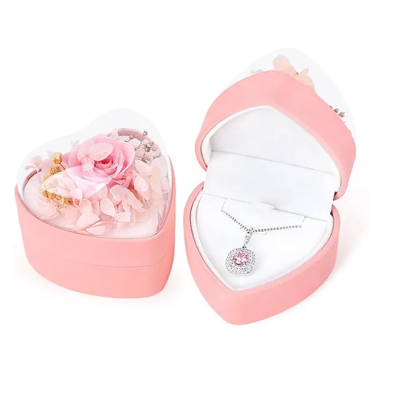 2024 nuevo Rosa negro forma de corazón plástico flor inmortal joyero anillo colgante caja joyería personalizada caja de regalo Stock