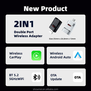 Adaptateur Dongle CarPlay Android Auto sans fil 2-en-1 avec mise à jour OTA double port filaire vers sans fil MINI - Product Image 2