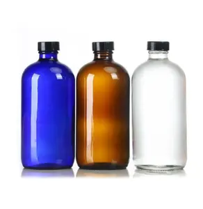 Xuzhou Großhandel große Größe 500ml leer Clear Amber Blue Boston Runde Glasflasche mit ätherischem Öl