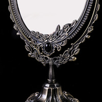 Miroir de table créatif C38 de style européen, cadre en alliage de zinc, double face, haute définition, design floral ovale vintage