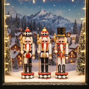 Vente en gros de décorations de Noël géométriques en bois de 12 pouces, soldats en bois traditionnels, figurines de roi pour cadeaux de Noël - Product Image 1