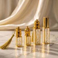 Flacon de parfum rectangulaire de 9 ml avec bouchon à vis, cadre doré, applicateur à bille pour bâtonnet, pulvérisateur, flacon rechargeable pour huile Attar, sans parfum
