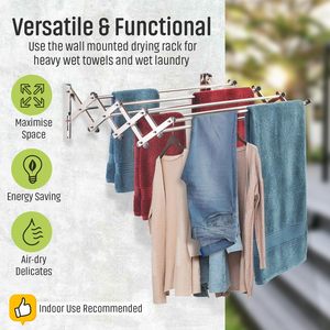 Séchoir à linge mural pliable en aluminium de 6,5 m à trois niveaux, sans rouille, pour salle de bain, utilisation intérieure/extérieure - Product Image 4