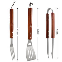 Ensemble de 5 ustensiles de barbecue d'extérieur en acier inoxydable avec manche en bois : spatule, pinces, tablier, sac et gants résistants à la chaleur