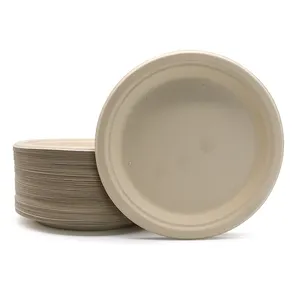 MEMEDA Disposable Compostable Sugarcane Bagasse Paper Plate Back Round Plate Charger Plates Round PFAS Free