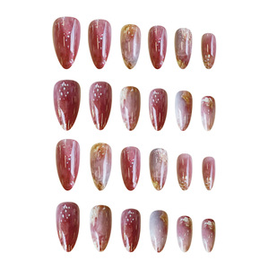 WM-325 เล็บปลอมลายเพ้นท์สีน้ำมันทรงอัลมอนด์ สไตล์ Ins สี<span class=keywords><strong>โรส</strong></span><span class=keywords><strong>โกลด์</strong></span>สุดหรู 24 ชิ้น ขายส่ง - Product Image 1