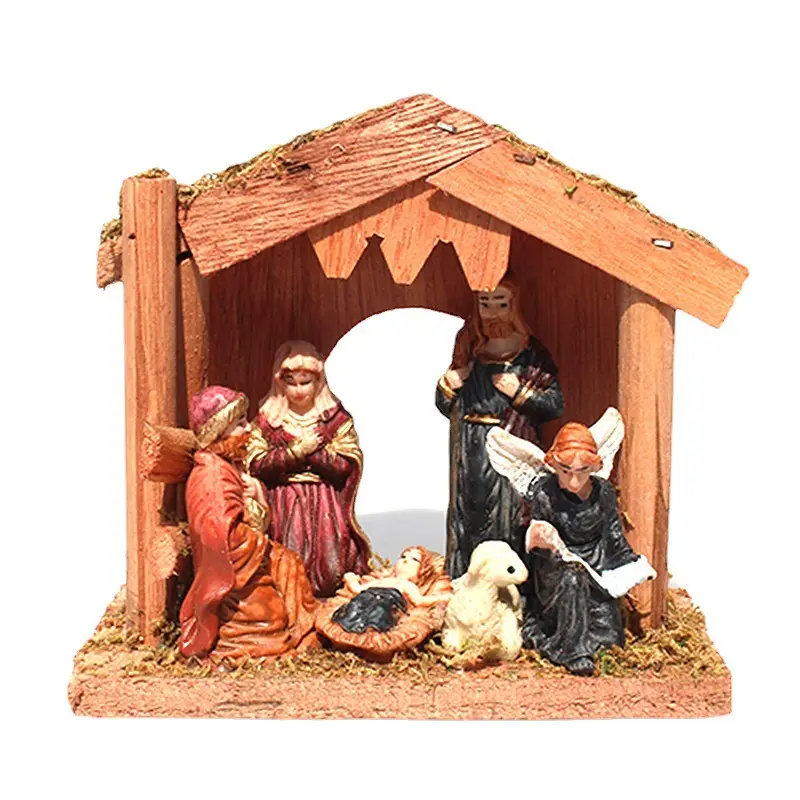 New Jesus Birth Scene Decoration Horse Trough Group House Resin Crafts Statue Religious Church Home Decoration