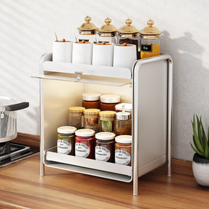 Meuble de <span class=keywords><strong>rangement</strong></span> de bureau pour chambre à coucher avec portes, présentoir de maquillage, étagère de <span class=keywords><strong>rangement</strong></span> à 2 niveaux, support à épices en métal anti-poussière, porte-gobelets - Product Image 4