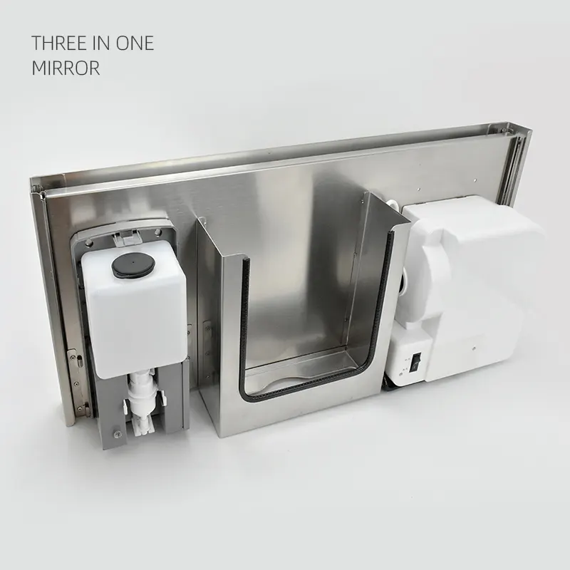 3 trong 1 giữ giấy vệ sinh đứng đứng khăn giấy giữ Máy sấy tay với máy xà phòng tự động phía sau gương