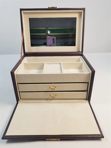 Caja de Joyería Cosmética de Cuero con Espejo, de Tres Niveles y Múltiples Cajones, para Almacenamiento y Empaque de Joyas - Product Image 4