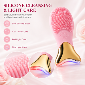 Brosse nettoyante faciale vibrante à lumière thérapeutique en silicone IPX7, brosse nettoyante faciale à massage chaud - Product Image 4