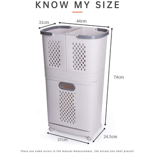 Cesto de Ropa Sucia con Ruedas, Portátil, de 3 Compartimentos, Ecológico, Duradero, de Plástico, para Baño y Lavandería, Venta al Por Mayor - Product Image 3