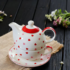 Tè in ceramica per un Set carino modello cuore rosso amore 400ml <span class=keywords><strong>teiera</strong></span> e 220ml tazza e piattino per il tè del pomeriggio - Product Image 5