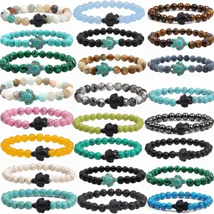 Pulsera De Tortu 8mm Perle Extensible Pierre Naturelle Lave Turquoise Perle Bracelet Malachite stretch Turquoise Tortue De Mer Bracelet