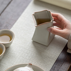 Ru Porcelain Fair Cup Square Beige Crackle Pattern For Kung Fu <b>Tea</b> <b>Set</b> Accessories - Product Image 4