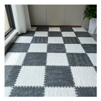 Modern Plush Pink White Interlocking Velvet Non-Slip Floor Rug Puzzle Carpet for Teen Living Room Home Polyester