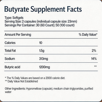 Complément de butyrate en gélules molles 1200 mg Postbiotique pour la santé intestinale, le soutien digestif et la réparation de la muqueuse intestinale