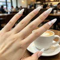 24 faux ongles à presser, style occidental épicé, rose nude transparent, texture blanche 3D, amande, paillettes argentées, élégants pour soirée, réutilisables