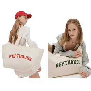 Reusable Customized Letter Logo Printed Shopping Cotton Canvas Active Lifestyle Sporty <b>Tote</b> Bag for <b>Gym</b> - Product Image 6
