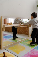 Miroir de coordination Montessori pour bébé 120cm design moderne acrylique de sécurité + contreplaqué de bouleau miroir de sol pour bébé pour l'école du ventre