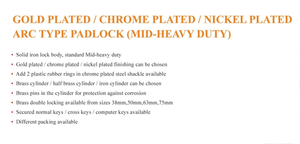 सोना/क्रोम/निकल प्लेटेड आर्क प्रकार लोहे के मध्य-भारी शुल्क पैडलॉक उच्च सुरक्षित एंटी-चोरी - Product Image 4