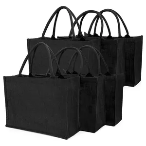 Sac fourre-tout de plage en toile de jute noire, grand format, personnalisé, imprimé, écologique, vente en gros - Product Image 1
