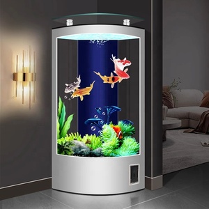 Aquarium triangulaire en verre moderne pour salon, à poser contre le mur, avec filtre de fond personnalisé et meuble intégré - Product Image 4