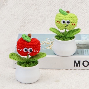 Adornos de plantas pequeñas en maceta de césped artificial transfronterizos, ramo de flores tejido a mano en maceta blanca para sala de estar y bodas - Product Image 6