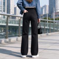 Jean Solstice taille haute coupe droite en denim extensible noir uni pour la saison automne
