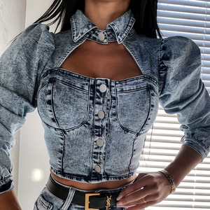 High <strong>Street</strong> Washed <strong>Old</strong> Women Button Fly square Chinese Factory Directly Supply Neck Hot Girls Short Jeans Tops - Product Image 3