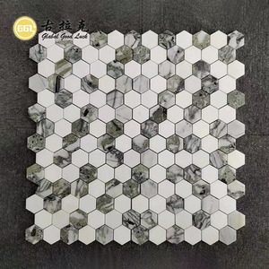 Mosaïque de marbre hexagonal blanc et vert naturel - Résistante à l'eau, design moderne pour les murs de la <span class=keywords><strong>cuisine</strong></span>, de la chambre, de la salle de bain, des murs extérieurs - Product Image 4