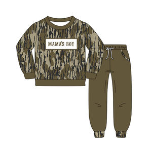 T-shirt à manches longues camouflage de chasse pour garçon de maman avec tenue deux pièces de survêtement vert foncé - Product Image 4