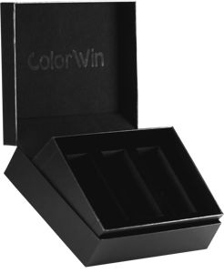 Boîte personnalisée entièrement noire mate avec couvercle et base à compartiments inclinés pour l'emballage de l'ensemble de cosmétiques à lèvres - Product Image 1