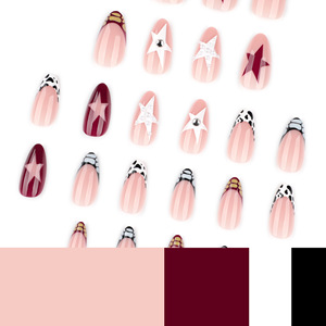 Faux ongles à presser en amande, motif crocodile français avec étoiles et perles, base nude, pour femmes, usage quotidien - Product Image 5