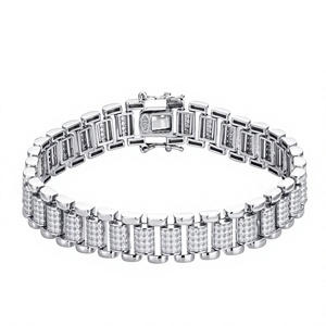 <b>Silver</b> Rhodium Plated Freshwater Moissanite Tennis <b>Bracelet</b> Iced Link Bangle Emerald Cut Bezel Set Luxury Unisex Party Jewelry - Product Image 1